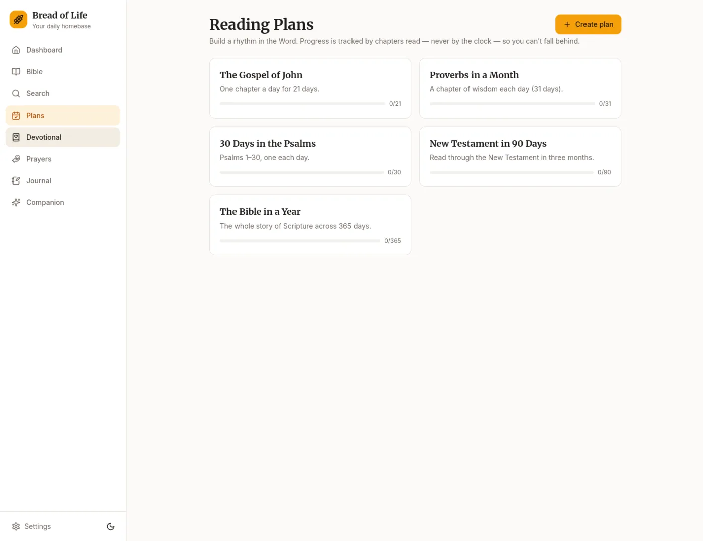 Reading plans in Bread of Life